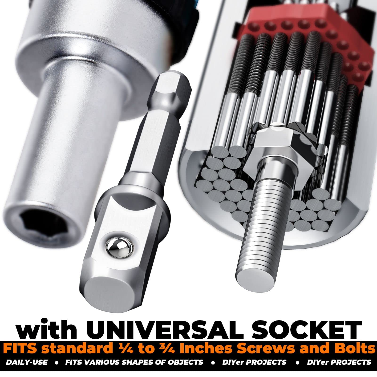 Universal Ratcheting Socket Tool Set with T-Handle Screwdriver & Power Drill Adapter - 45-Piece Mechanic Tool Kit for Men (Orange/Silver) - Perfect for DIY Home Repairs, Automotive Maintenance & Handyman Gifts