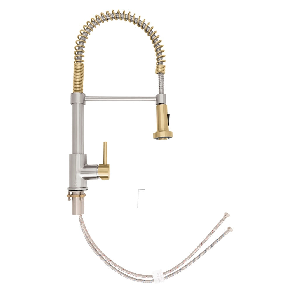 ZLINE Autograph Edition Apollo Pull Down Spring Single Handle Kitchen Faucet in Brushed Nickel & Champagne Bronze - Modern High Arc Design for Easy Dishwashing & Food Prep (APL KF ZBNCB)