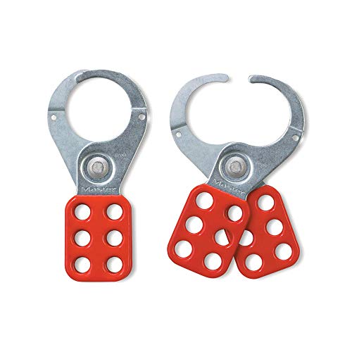 Master Lock 421 Lockout Tagout Hasp - Vinyl-Coated Handle & Extended Jaw Safety Lock (Red) | Industrial Equipment Security for Electrical Panels & Machinery