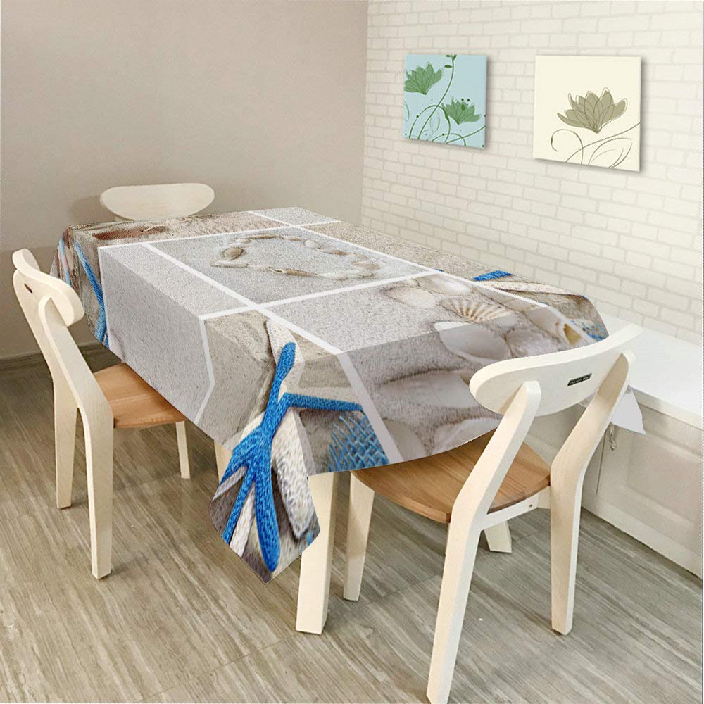 Starfish Shell Beach Theme Rectangular Tablecloth - 52x70 Inch Decorative Dining Table Cover for Indoor/Outdoor Use - Perfect for Beach Parties, BBQs, Picnics & Coffee Tables