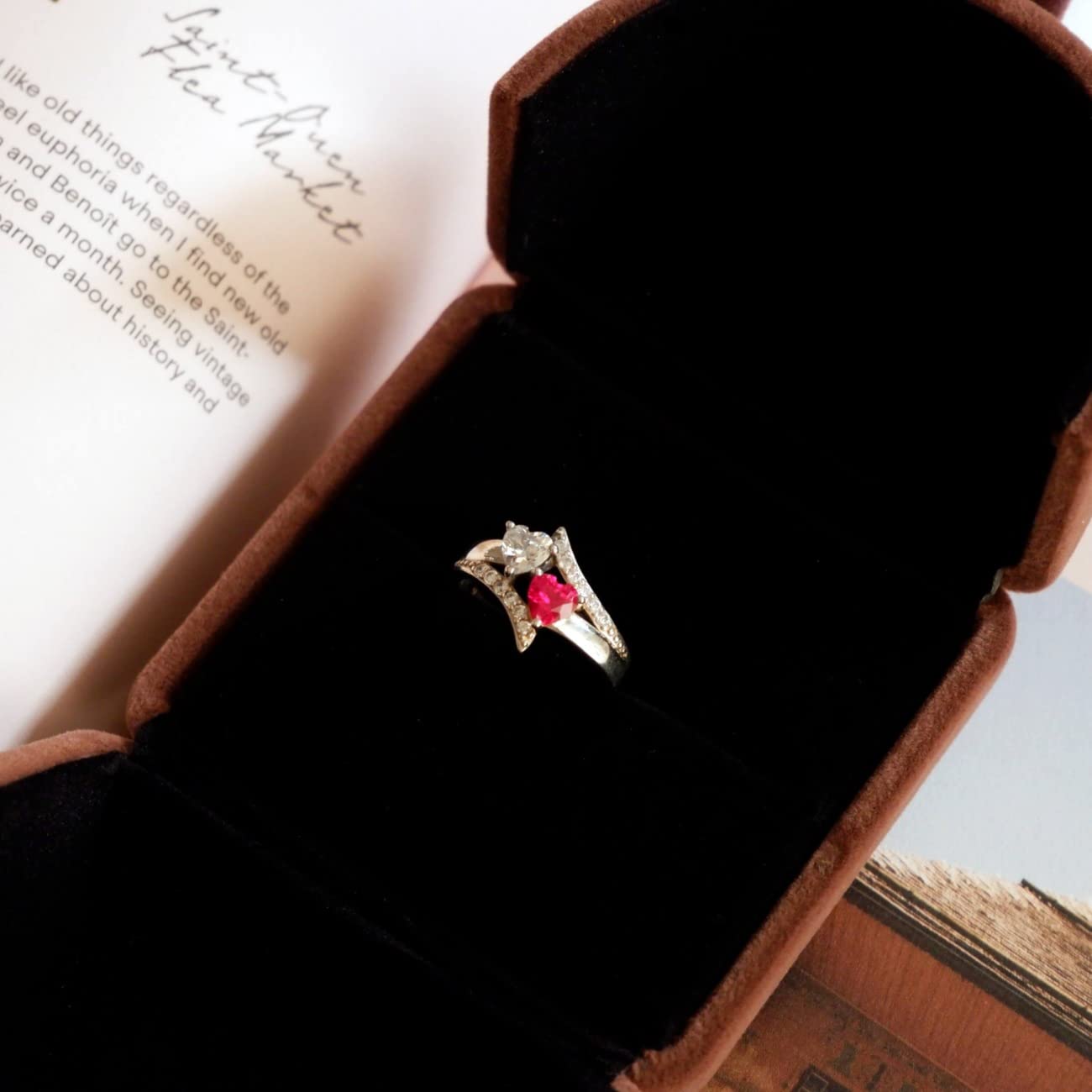 Personalized Engraved 2 Birthstone Double Heart Promise Ring for Couples, Mother Daughter - Custom Name & Date Jewelry Gift for Anniversary, Valentine's Day, Wedding Proposal