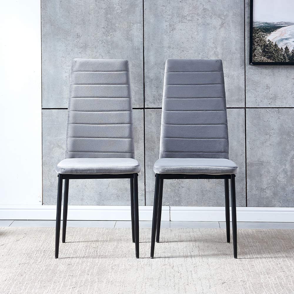 Ansley&HosHo 2-Piece Modern Velvet Dining Chairs Set with Metal Legs - High Back Kitchen, Lounge & Living Room Side Chairs - Grey - Perfect for Dinner Parties, Home Decor & Small Space Dining Areas