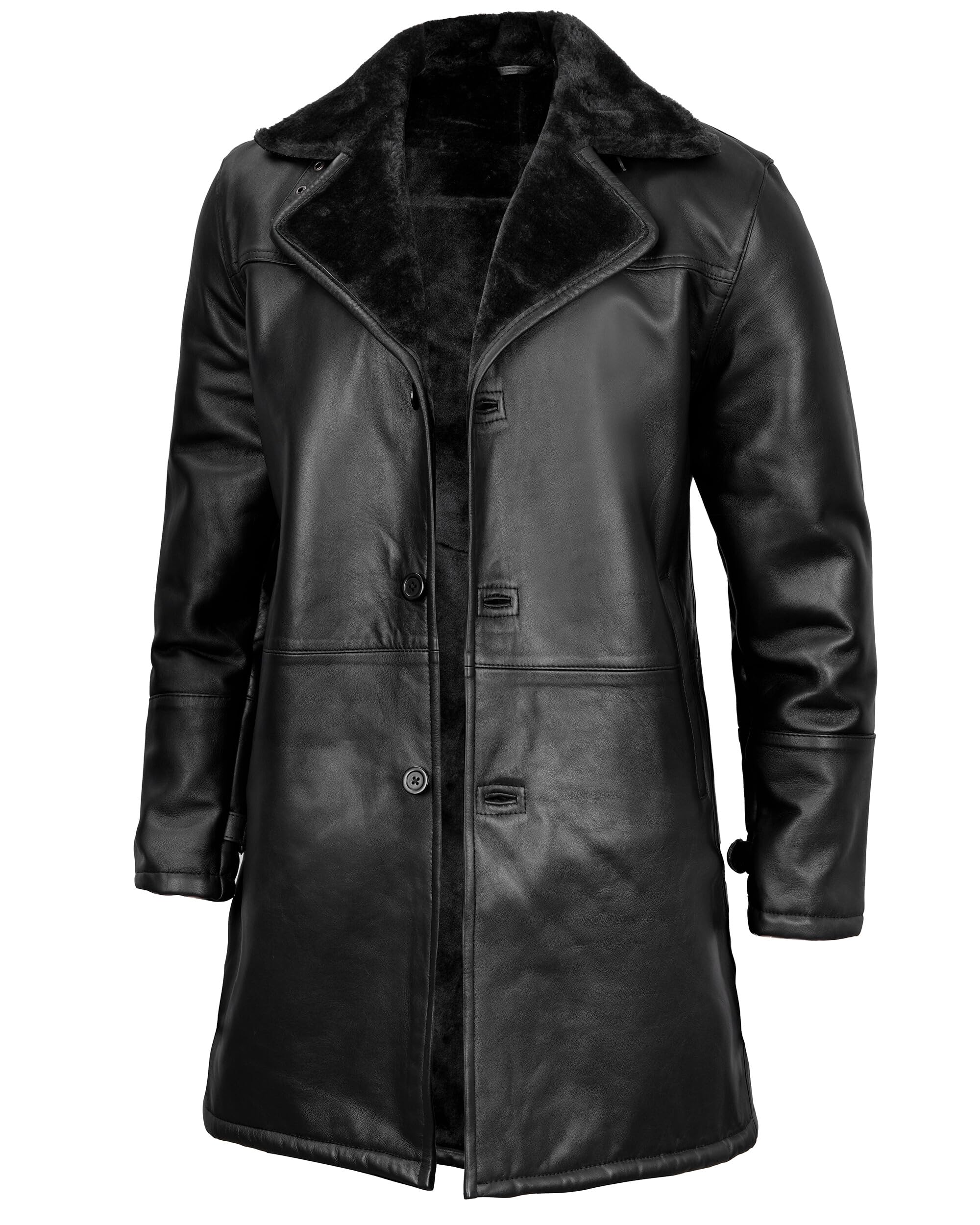 Decrum Men's Real Lambskin Black Leather Shearling Coat - Winter Warm Jacket for Outdoor Activities & Casual Wear