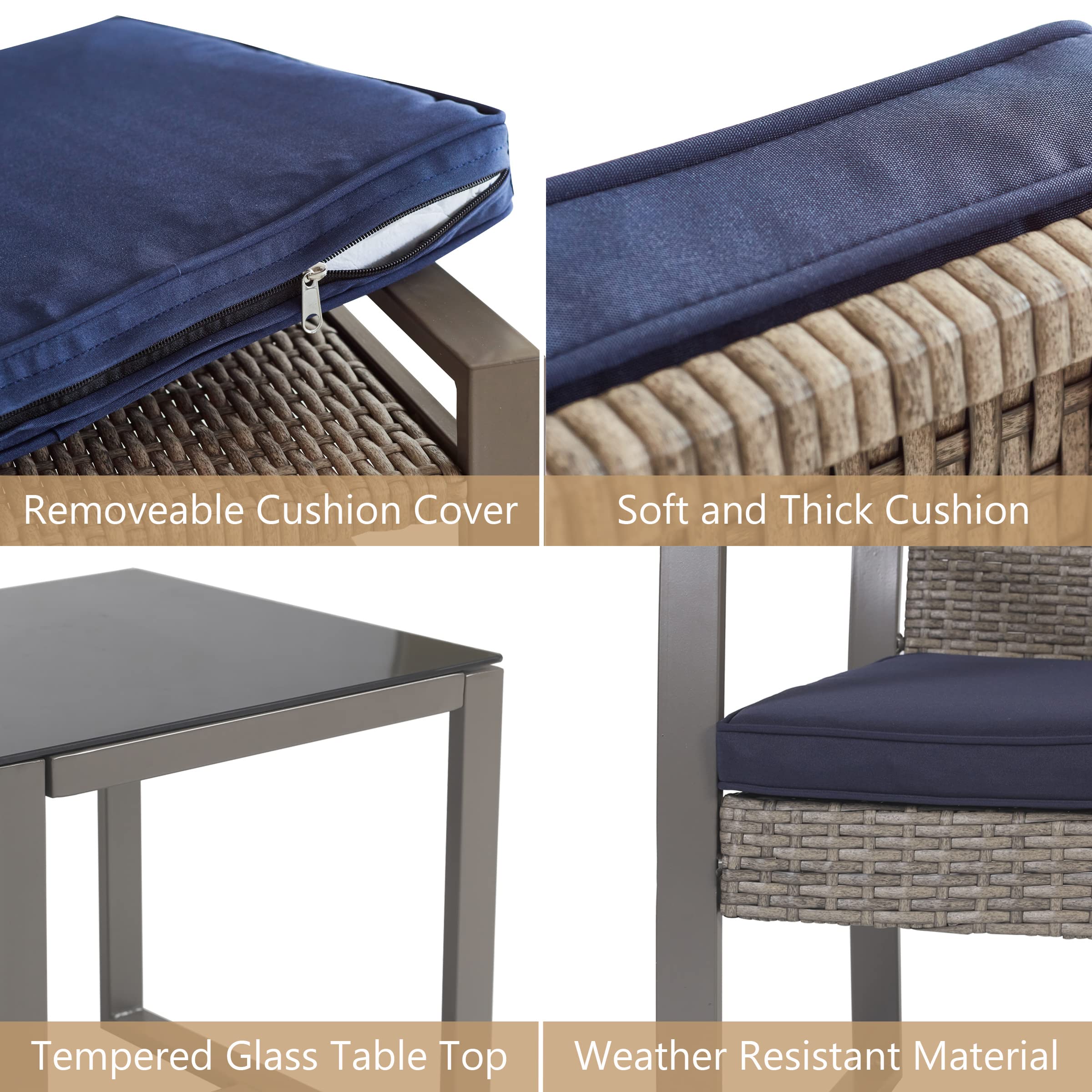 5-Piece All-Weather PE Wicker Patio Furniture Set with Cushioned Chairs, Ottoman & Coffee Table - Outdoor Conversation Set for Balcony, Porch, Backyard (Blue) | Durable & Stylish for Garden Relaxation, Entertaining Guests & Summer Lounging
