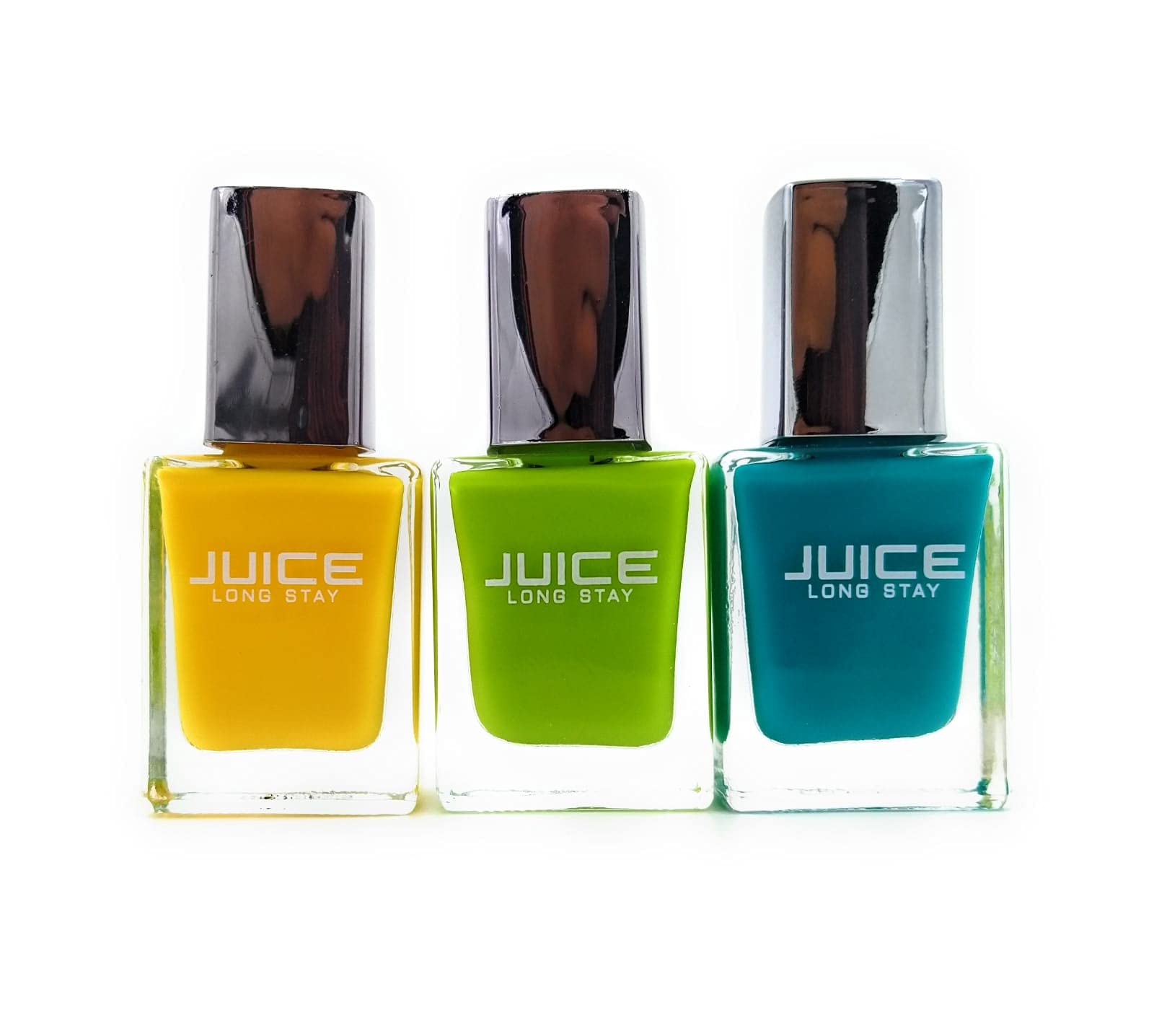 JUICE Nail Polish Set of 3 - Corn Yellow, Lime Green, Copen Blue | Long Lasting Nail Enamel for Manicures & Pedicures | Perfect for Parties, Weddings & Everyday Wear