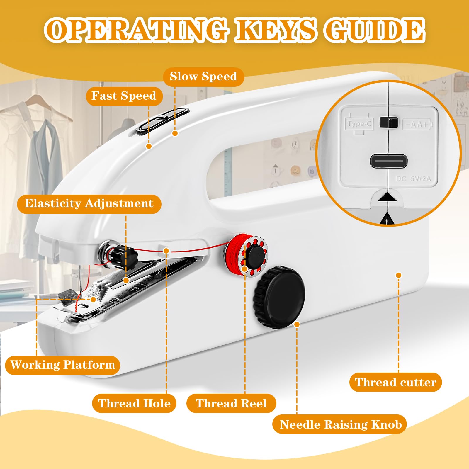 Portable Handheld Sewing Machine for Adults - Mini Hand Sewing Kit for Quick Repairs, Travel & Emergency Use - Compact & Lightweight for Home, Office & On-The-Go Fixes