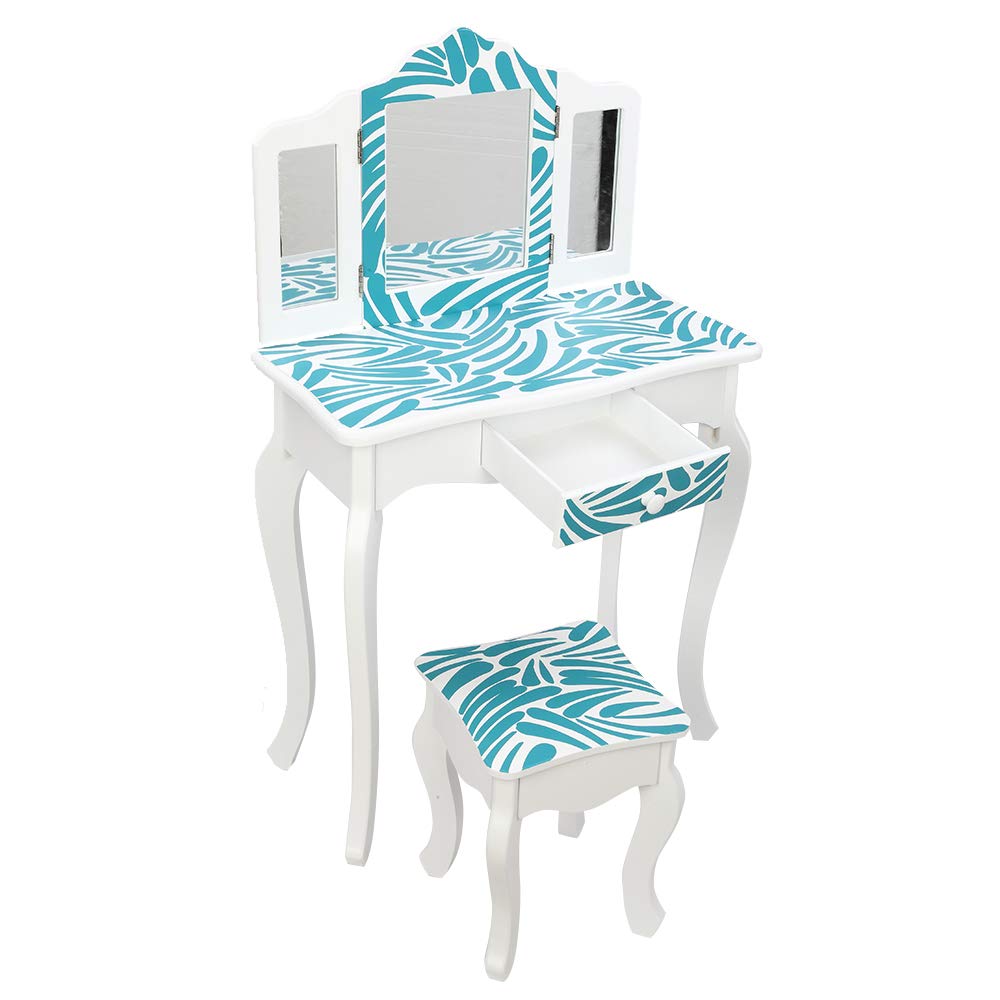 Vanity Table and Chair Set with Mirror & Drawers - 2 in 1 Makeup Dressing Table for Bedroom, White Glamorous Vanity Desk for Women - Perfect for Cosmetics Storage & Beauty Routine Organization