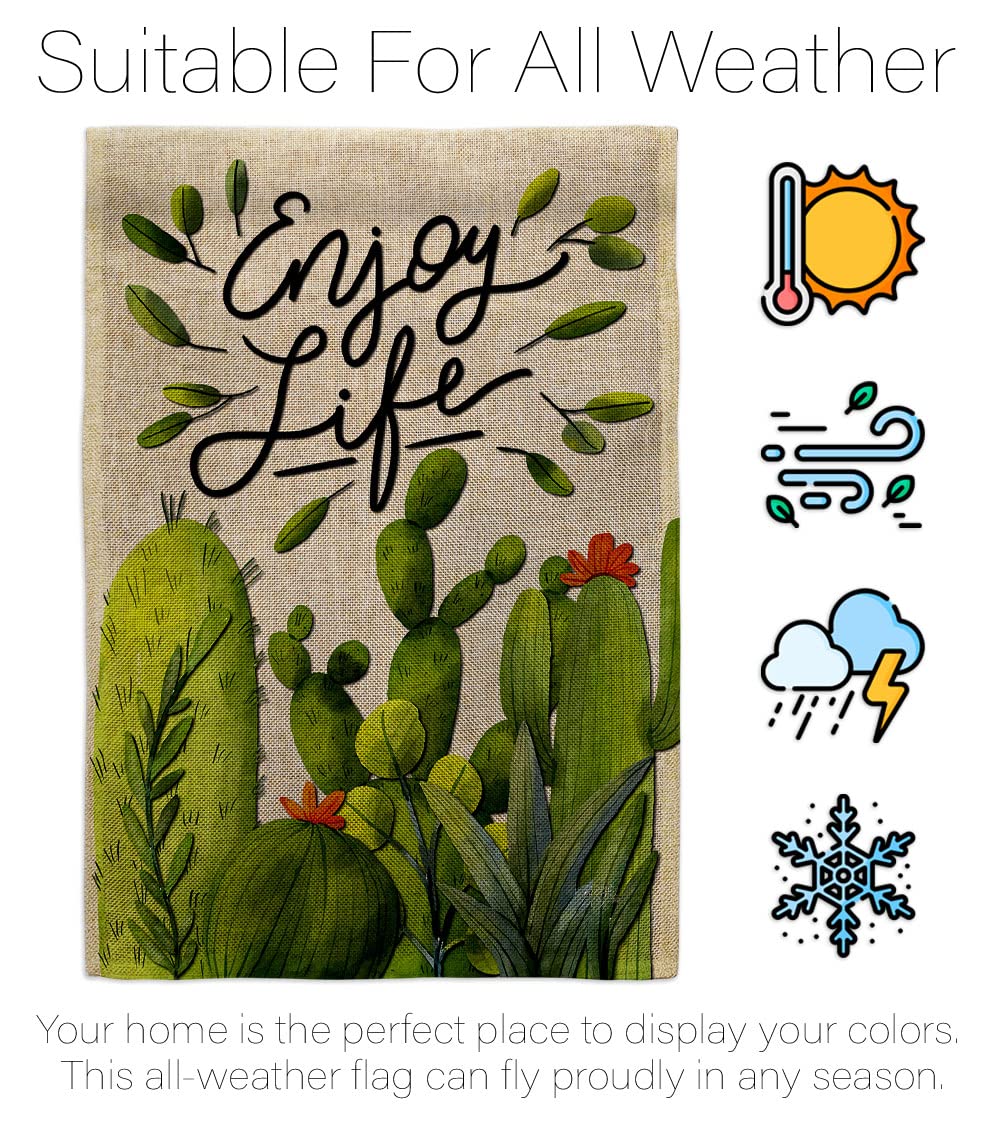 Breeze Decor Cactus Life Burlap House Flag - Southwest Desert Country Style Double-Sided Garden Banner | Made in USA | Perfect for Patio, Yard Decor & Western-Themed Gift Giving