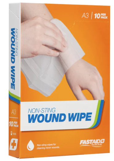 FastAid A3 Non-Sting Wound Wipes - 10 Pack | Alcohol-Free First Aid Cleansing for Cuts, Scrapes & Burns | Perfect for Home, Travel & Emergency Kits