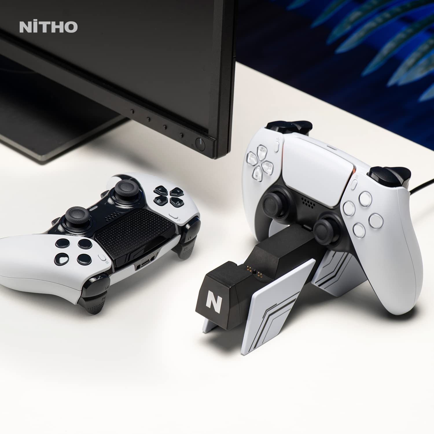 NiTHO PS5 Controller Charging Station - Fast Charging Dock for PS5 & Edge Controllers, Playstation 5 DualSense Charger (White) | Perfect for Gaming Setup & Multi-Controller Charging