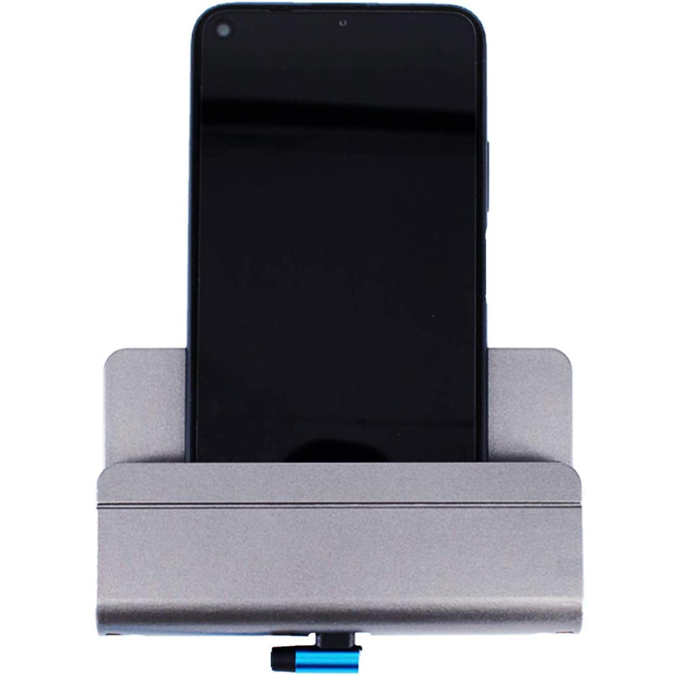 2 Pack Universal Wall Mount Phone Holder with Charging Cable Hole - Self Adhesive Hanging Shelf for iPhone, Smartphones & Mini Tablets - Perfect for Bedroom, Kitchen & Office Organization (Black)