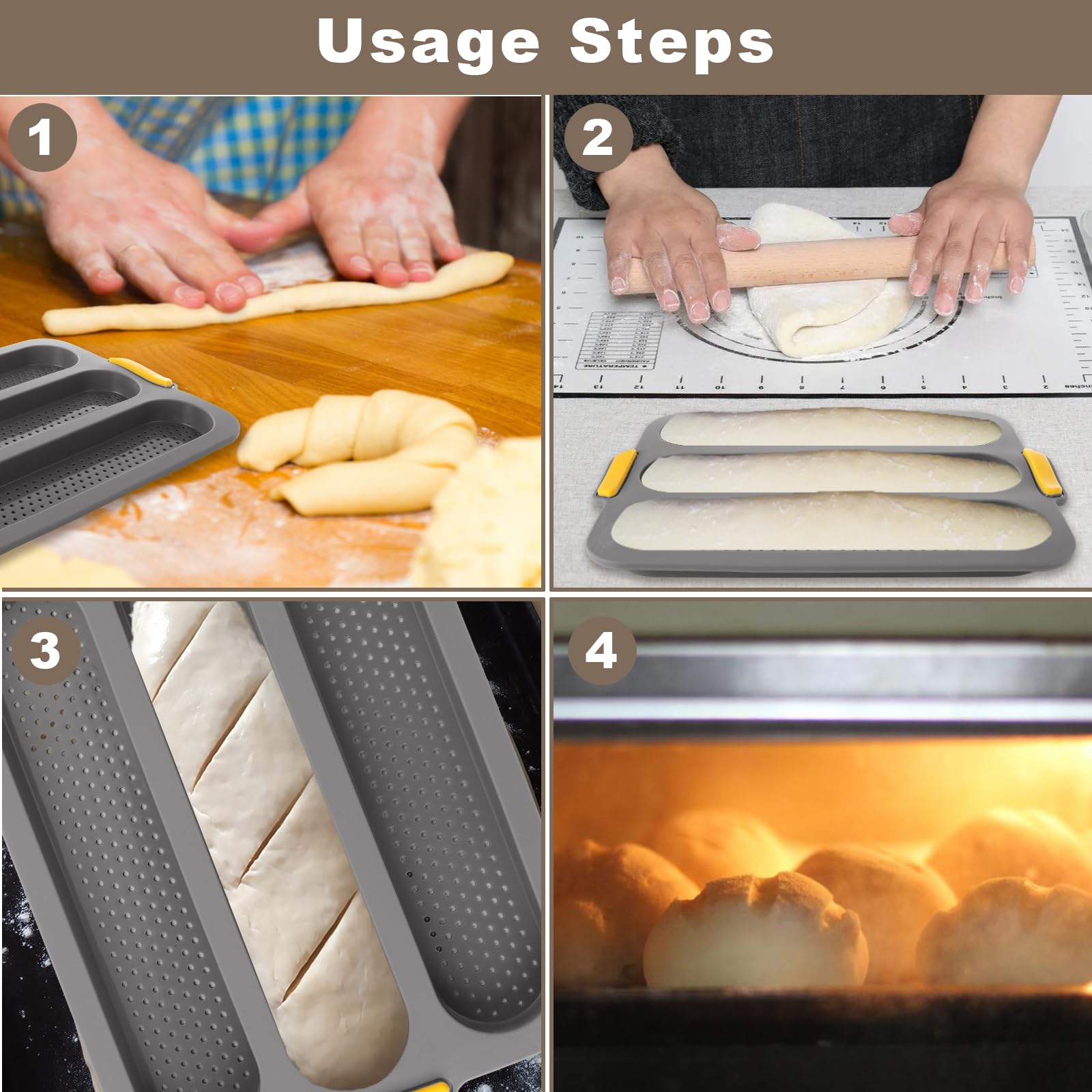 2-Pack Nonstick Silicone Baguette Pan - 3-Wave French Bread Baking Tray for Perfect Loaves & Toast | Oven-Safe Baguette Mold for Homemade Bread, Artisan Baking & French Toast Preparation