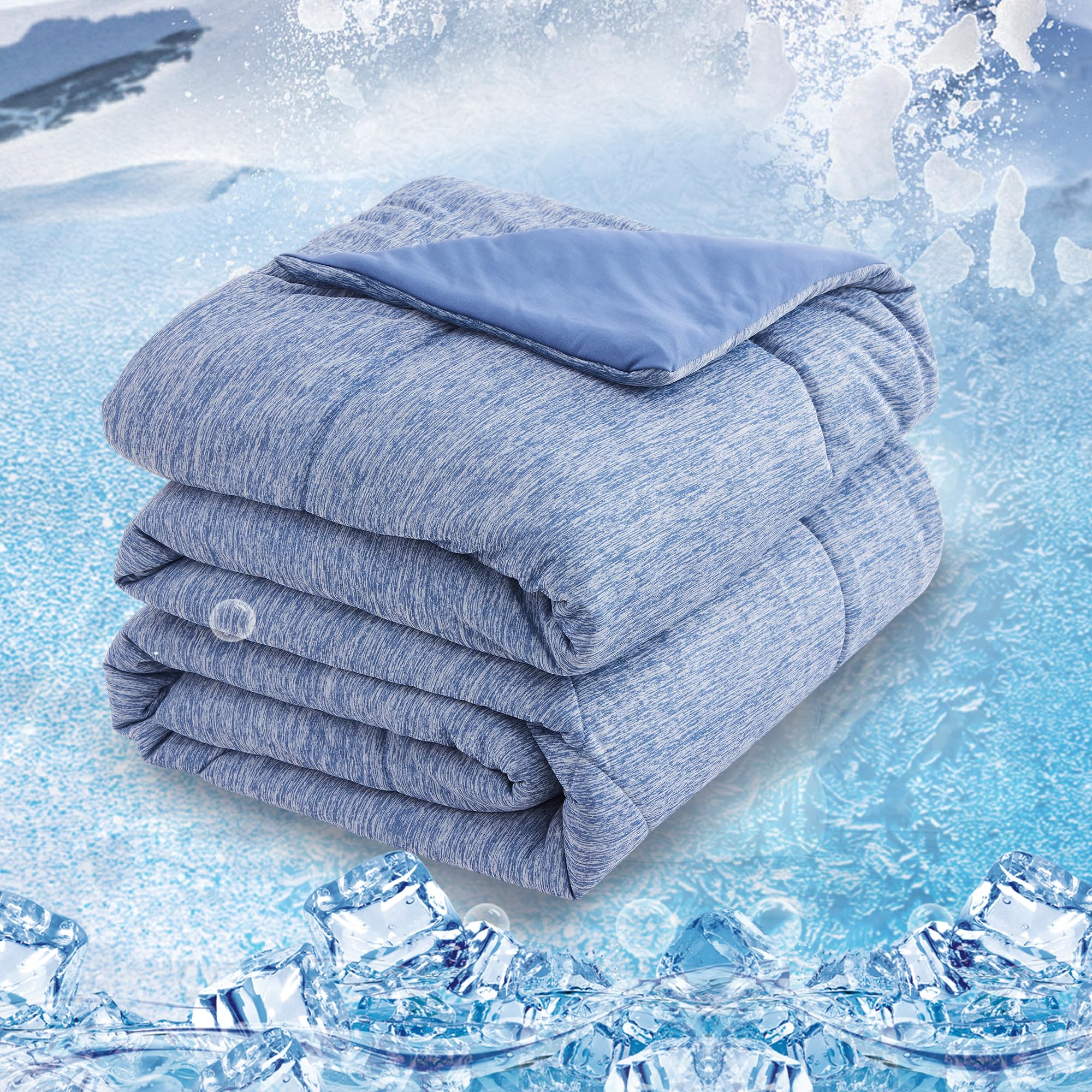 Queen Size Cooling Comforter - Q-Max 0.55 Cooling Fiber Blanket for Hot Sleepers | Soft, Breathable & Lightweight Summer Bedding (90