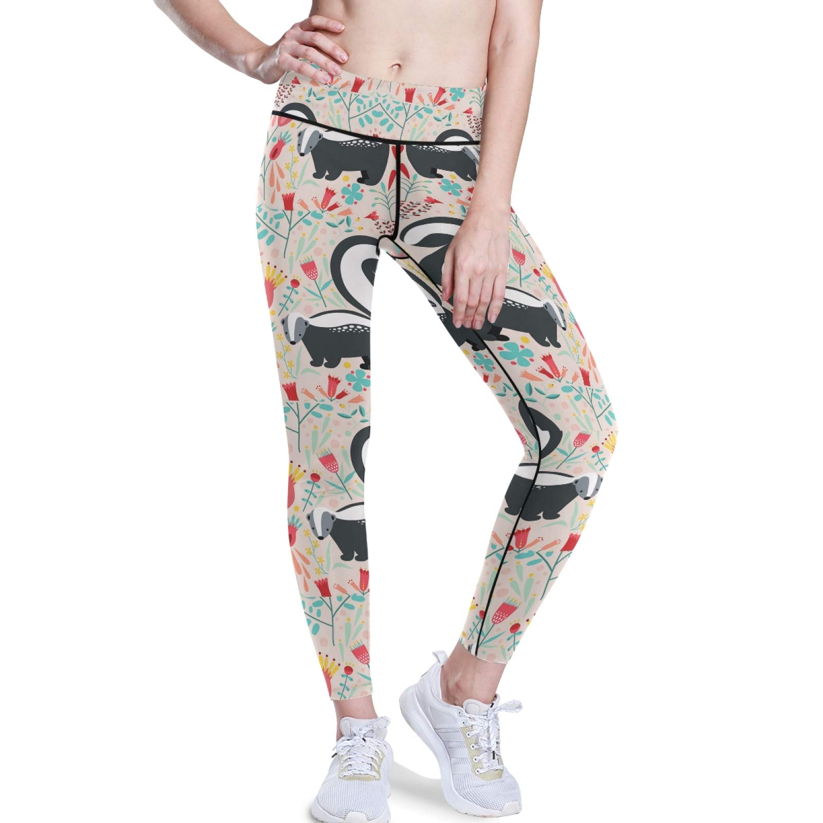 Skunk Print High Waist Yoga Pants - Women's Tummy Control Workout Leggings with Pockets for Running & Gym