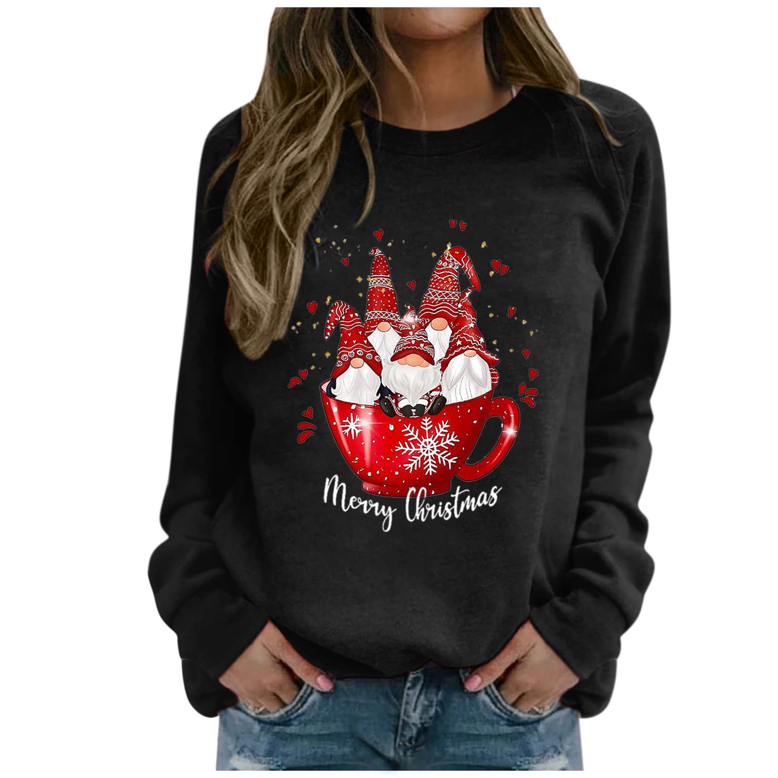 Christmas Pullover Hoodie for Women - Merry Print Long Sleeve Casual Sweatshirt | Holiday Party, Gift Exchange & Winter Outfit Essential