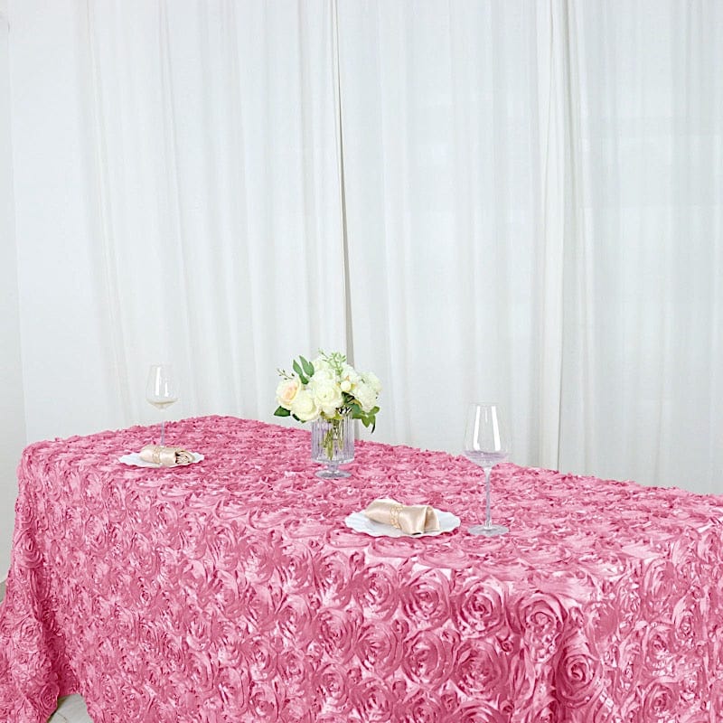 90x132 Inch Satin Ribbon Roses Rectangle Tablecloth - Elegant Dining Table Cover for Weddings, Parties & Home Decor