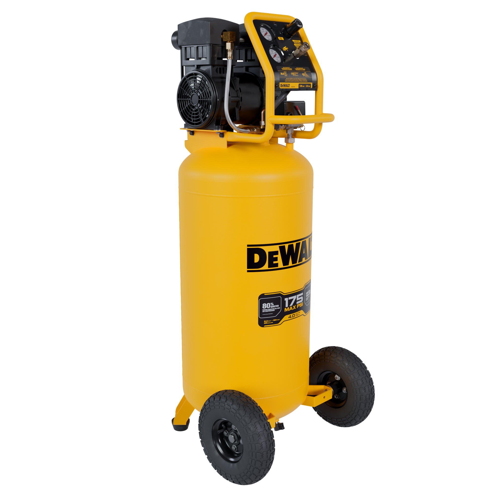 DeWALT DXCMSAC260 26 Gallon Vertical Portable Oil-Free Air Compressor - Powerful & Quiet for Home Garage, Workshop, and Job Site Use