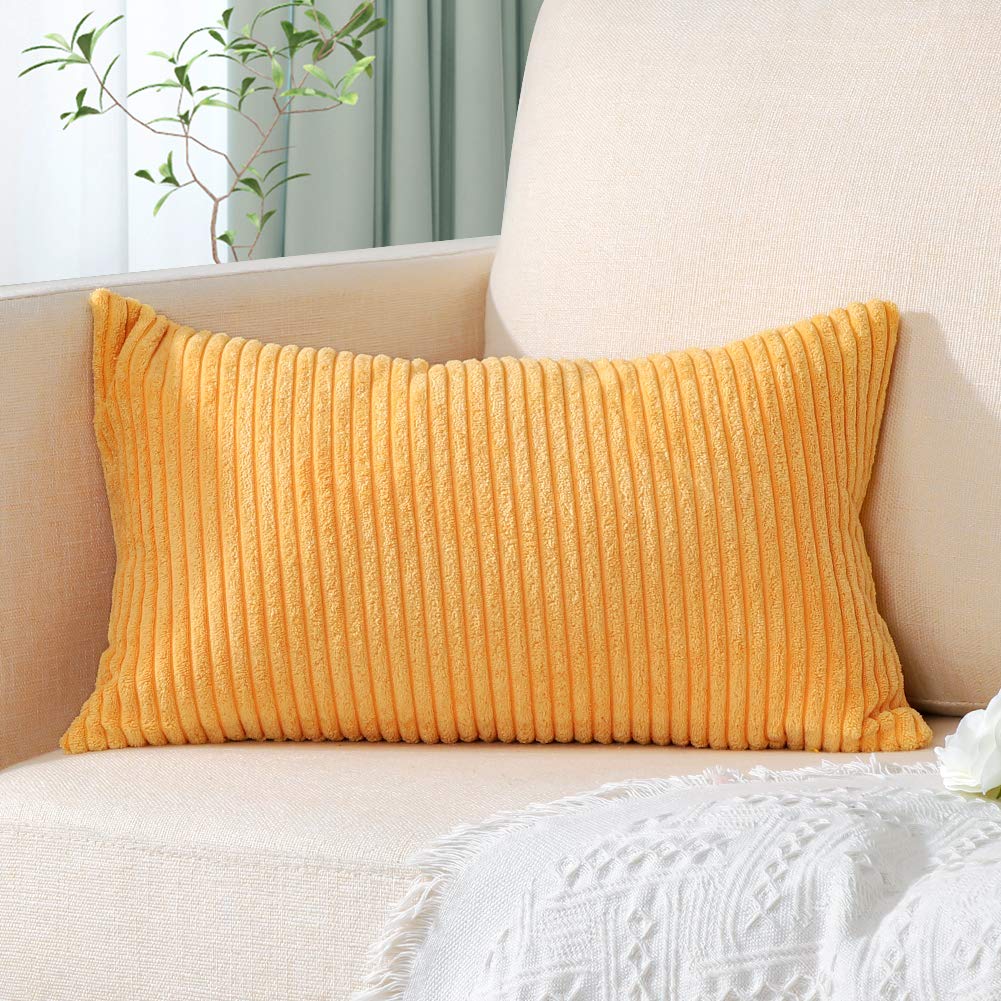 Artscope Cozy Striped Corduroy Pillow Covers - Super Soft Decorative Oblong Throw Pillow Cases (12x20 Inches) for Sofa, Couch, Bed & Car - Yellow Home Decor | Perfect for Living Room, Nursery & Office Accents