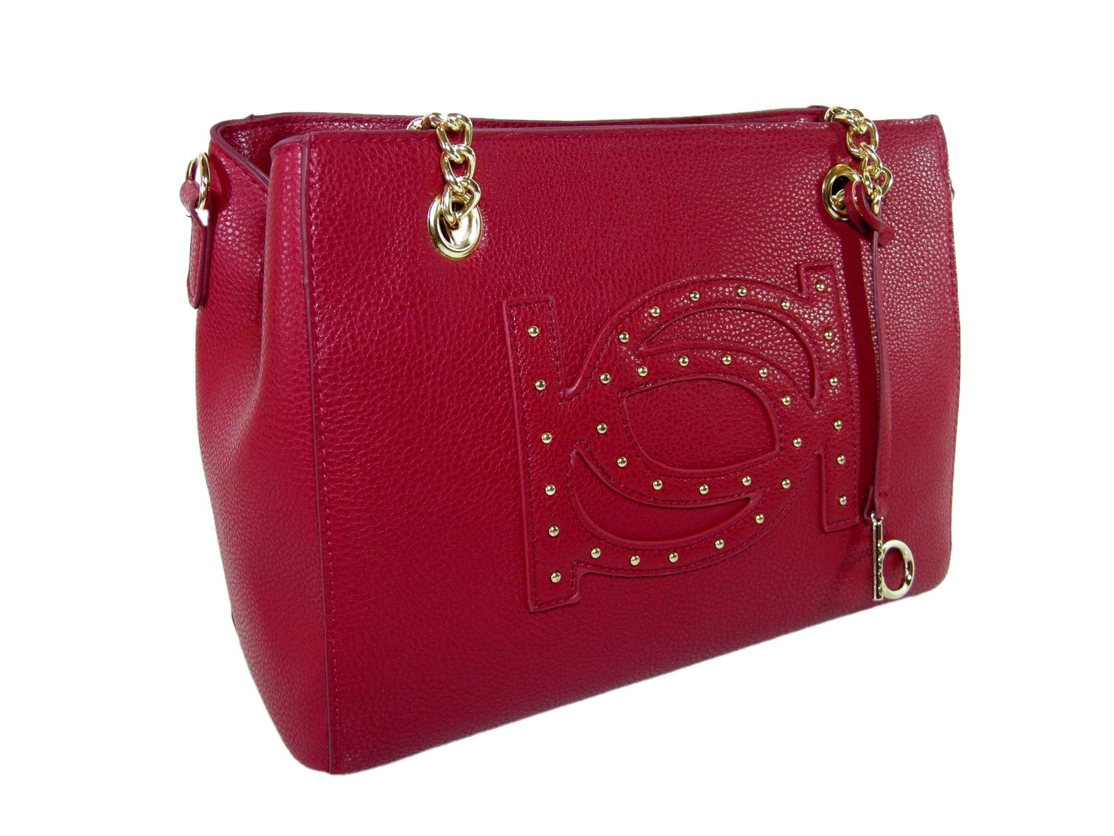 bebe NEW Logo Purse - Red Satchel Shoulder Handbag with Gold Chain Strap for Women | Medium Crossbody Bag for Work, Party & Everyday Use