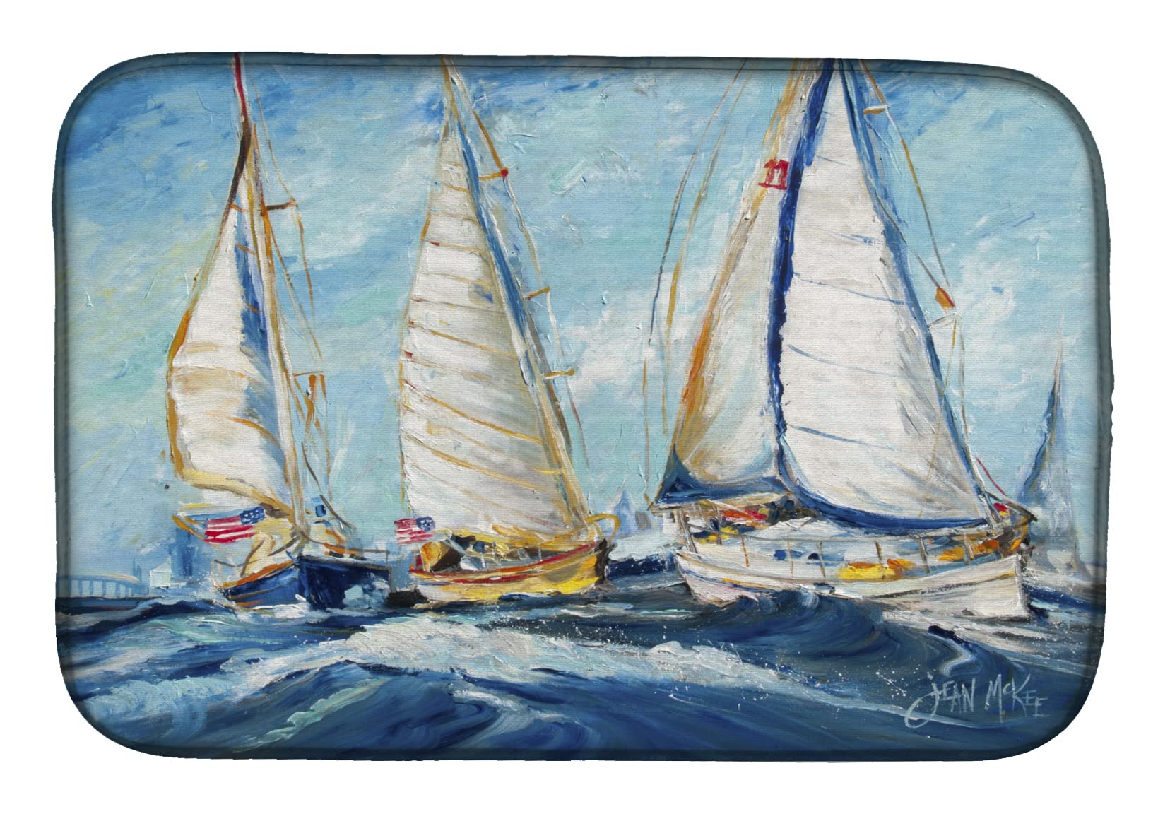 Absorbent Sailboat Dish Drying Mat 14x21