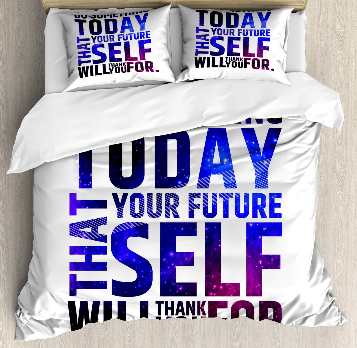 Inspirational Duvet Cover Set 2-Pack Cal King Size - Ambesonne Motivational Quote Bedding with 2 Duvet Covers & 4 Pillowcases, Dark Purple & White - Perfect for Bedroom Decor, Guest Room, Dorm, or Gift Idea