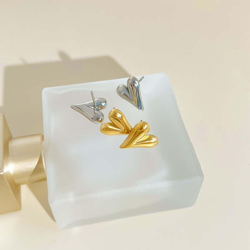 14K Gold Plated Mini Puffed Heart Stud Earrings for Women - Dainty Valentine's Day Gift for Her | JDE719 | Perfect for Date Nights, Anniversaries & Everyday Wear