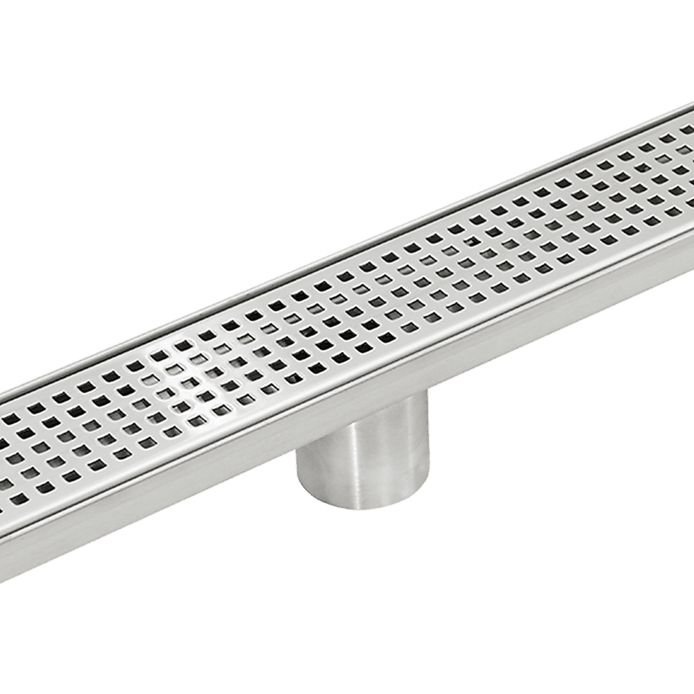 1000mm Stainless Steel Shower Drain Grate - Square Pattern with Center Outlet - Heavy Duty Bathroom Floor Waste for Wet Room & Shower Enclosure