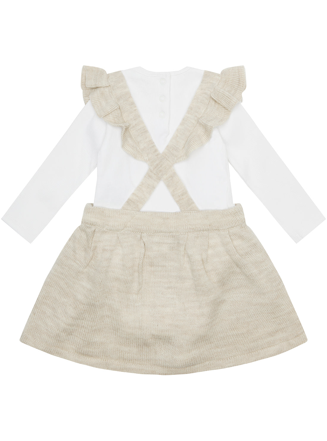 Beige Top and Denim Overalls Skirt Set for Girls 2-7 Years - Perfect for Playdates, School, and Casual Outings