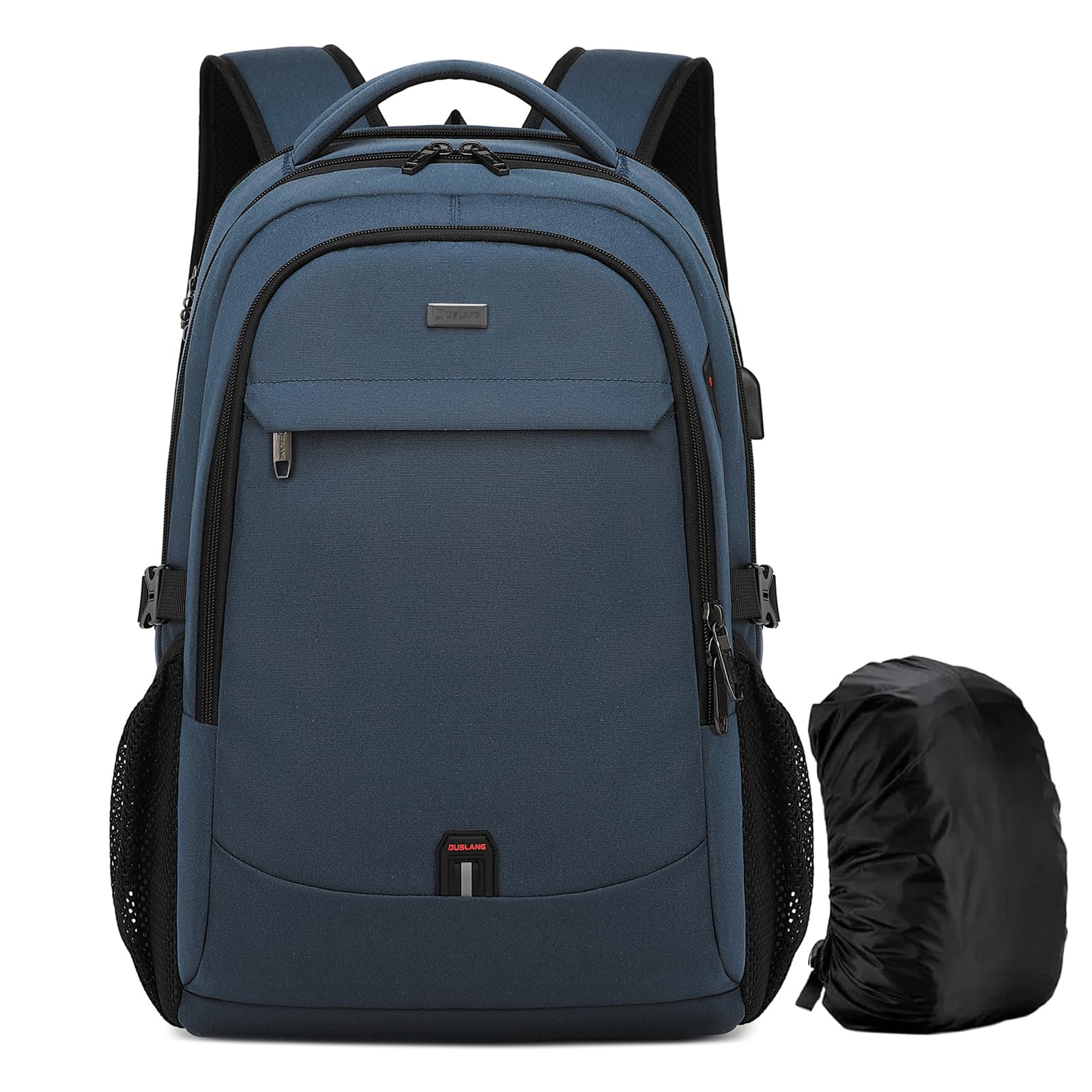 DUSLANG 17 Inch Waterproof Laptop Backpack for Men - Travel & College Backpack with USB Charging Port & Rain Cover - Perfect for Business Trips, Commuting & School (Blue)