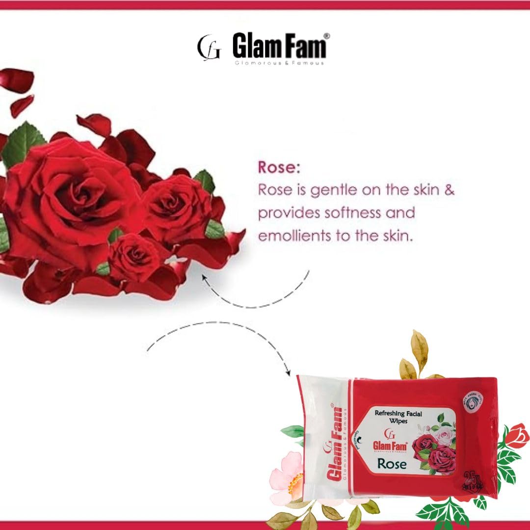 GLAM FAM Pure & Natural Rose Water Face Toner with Aloe Vera Extract | Hydrating Skin Toner & Refreshing Cleansing Wipes Combo Pack | Perfect for Daily Skincare Routine & On-the-Go Refreshment