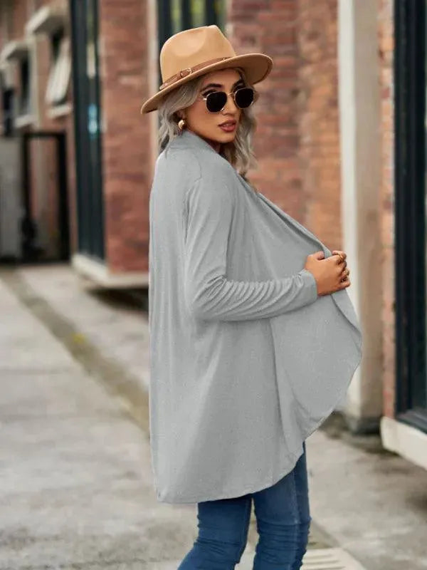 Women's Solid Color Loose Fit Cardigan Sweater - Lightweight Knit Open Front Long Sleeve Cover Up for Casual Wear, Office, and Layering