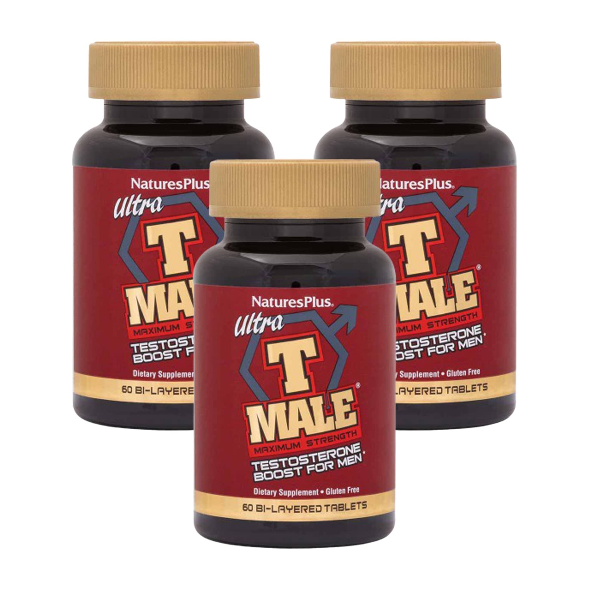 NaturesPlus Ultra T Male - 60 Bi-Layered Tablets (Pack of 3) | Maximum Strength Multivitamin for Men | Vegetarian & Gluten Free Supplement | 90 Total Servings | Supports Energy, Vitality & Overall Wellness