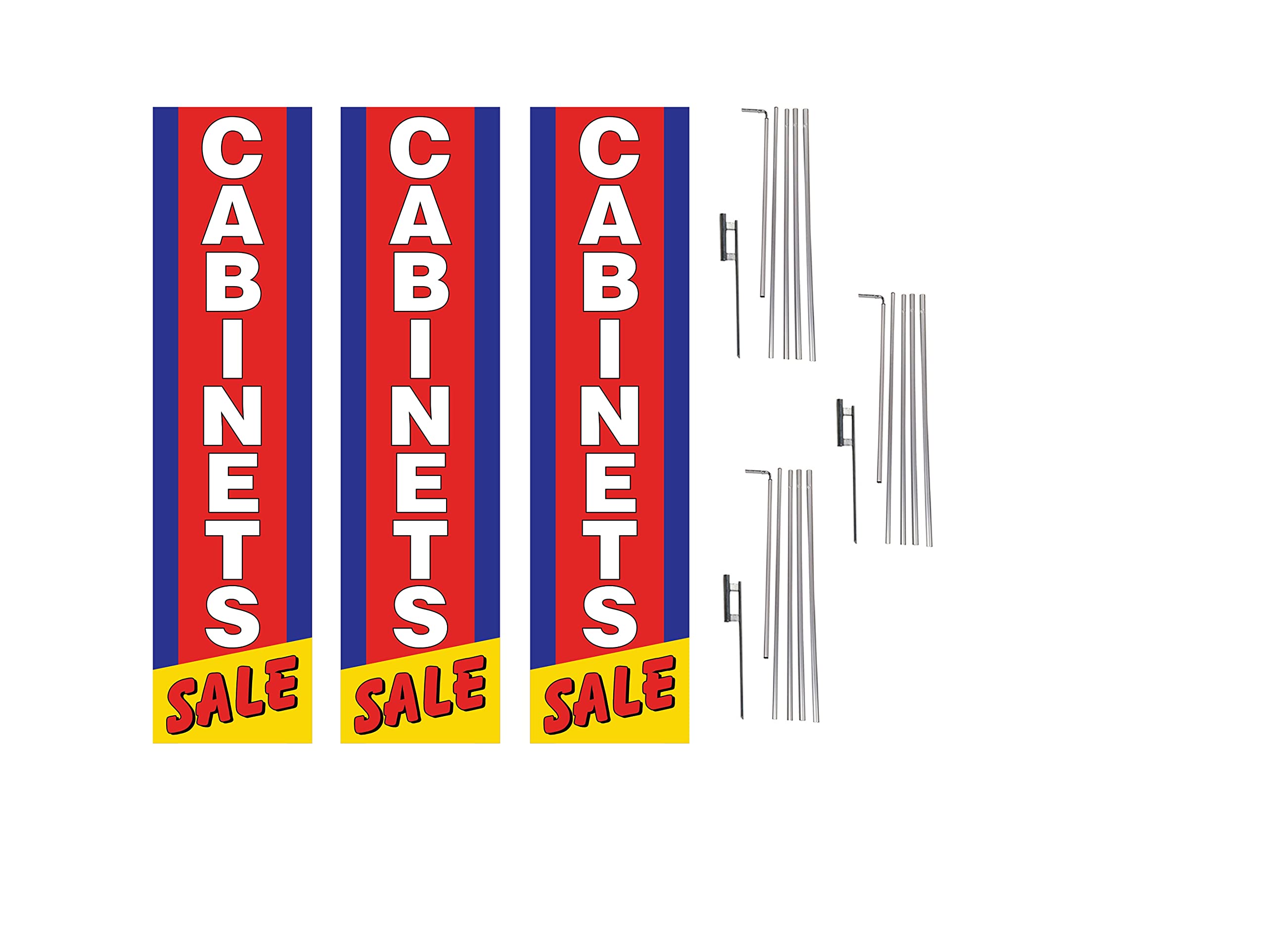 3-Piece Rectangle Boomer Feather Flags Kit with Poles & Ground Spikes - Outdoor Advertising, Car Dealership Sales, Grand Openings & Events