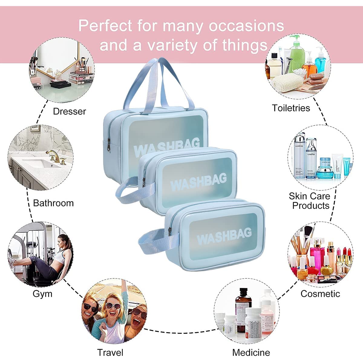 Lariox Large Leather Cosmetic Bag - Waterproof Travel Toiletry Organizer for Women & Girls, Perfect for Trips & Gyms