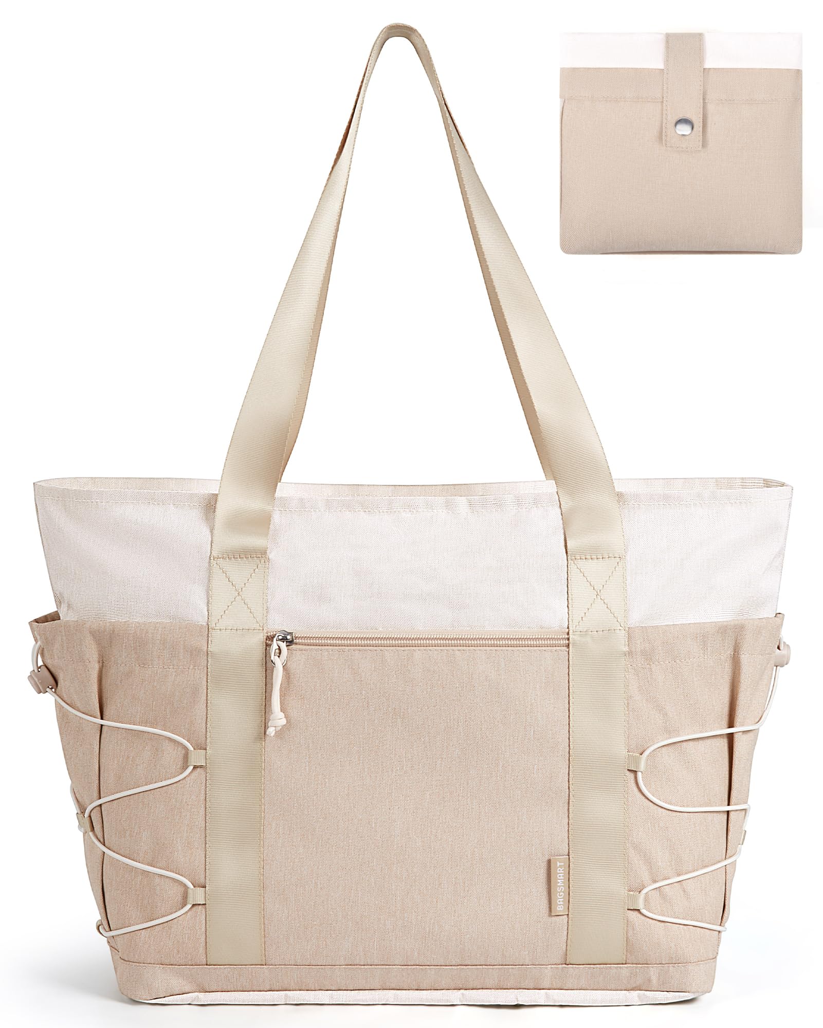 BAGSMART Foldable Travel Tote Bag for Women - 30L Large Zippered Beach & Gym Bag - Perfect for Vacation, Workout, Shopping & Daily Use