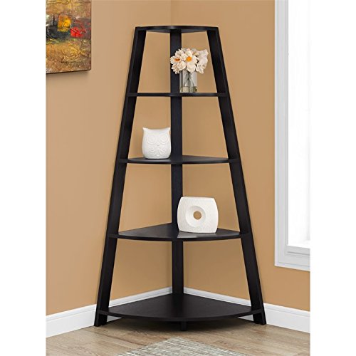 Pemberly Row 4-Shelf Corner Bookcase in Cappuccino Finish - Space-Saving Bookshelf for Living Room, Bedroom, or Office Storage