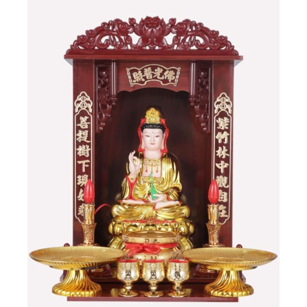 ESGT Home Decor Buddha Statue Altar - Wooden Countertop Buddha Niche for Buddhist Supplies & Spiritual Sculptures | Perfect for Meditation Rooms, Zen Home Decor & Gift Giving