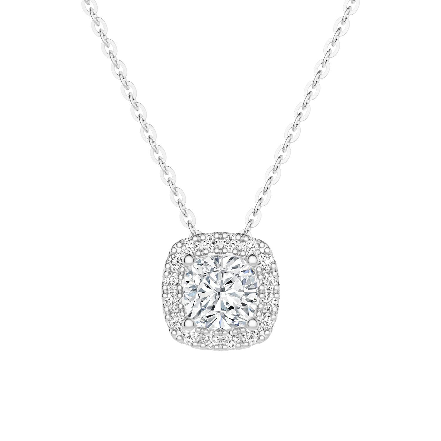 Exquisite Cushion Cut Pavé Moissanite Halo Pendant Necklace - 14K Gold Plated Elegant Jewelry for Women - Perfect for Weddings, Anniversaries & Special Occasions