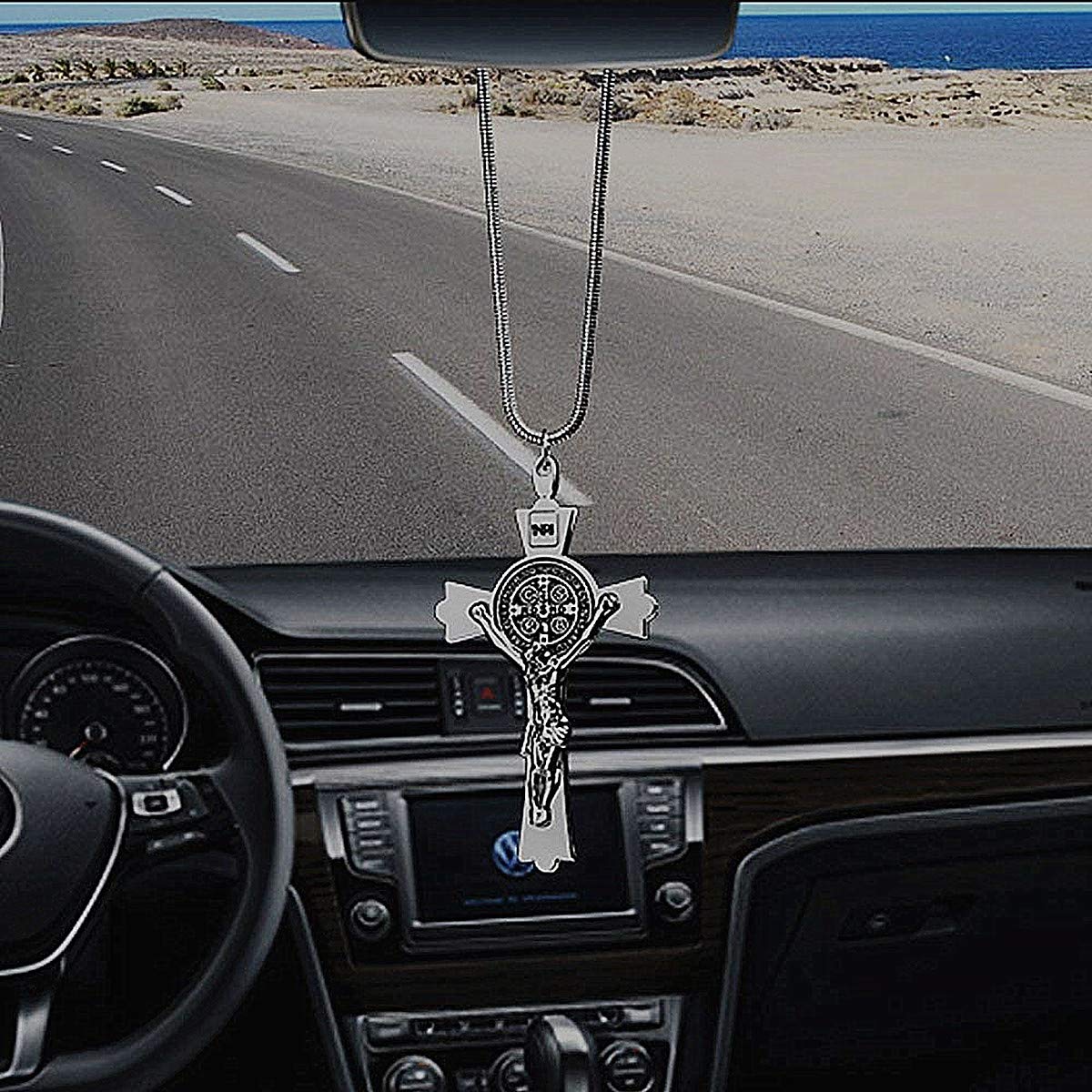 Metal & Crystal Diamond Cross Jesus Christian Car Rear View Mirror Pendant - Auto Styling Accessories for Car Decoration & Religious Inspiration While Driving