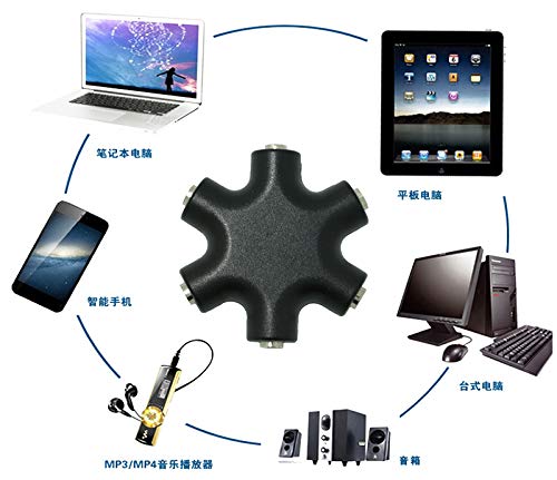 5-Way 3.5mm Headphone Splitter - 1 Male to 5 Female Audio Stereo Adapter - Compatible with iPhone, Samsung, iPad, MP3 Players - Perfect for Group Listening, Classroom Sharing, Gaming Parties & Travel Entertainment