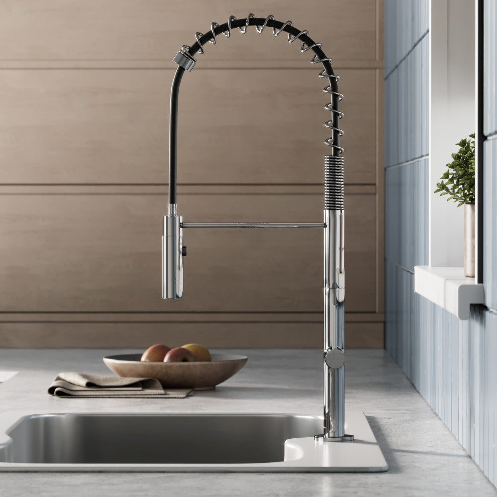 Chrome Single Handle Pull Down Kitchen Faucet - Modern High Arc Design for Easy Washing & Filling Pots (Ideal for Home, Restaurant & Commercial Use)