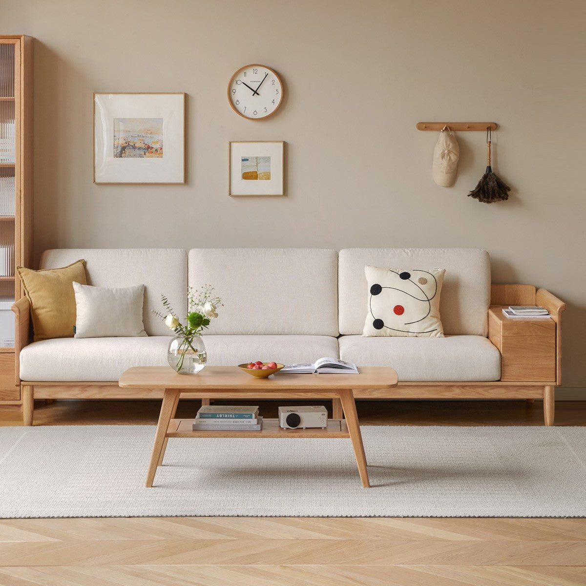 Oak Solid Wood Space-Saving Storage Sofa - Functional Multi-Purpose Sofa Bed with Hidden Storage for Small Apartments, Living Rooms & Guest Rooms