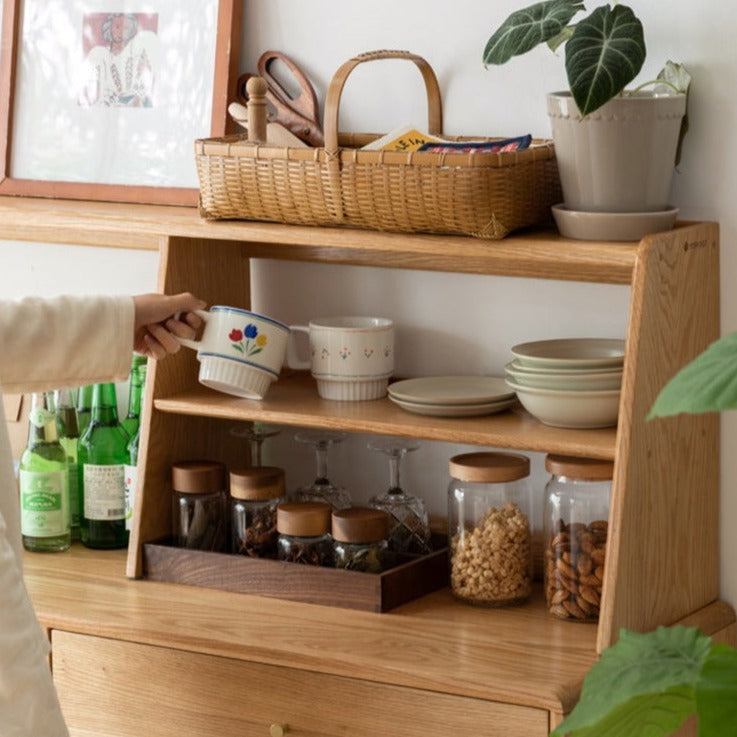 Solid Oak Wood Sideboard Shelf - Rustic Kitchen Storage Shelf for Dining Room, Living Room & Home Decor | Perfect for Organizing Dishes, Cookbooks & Displaying Decor