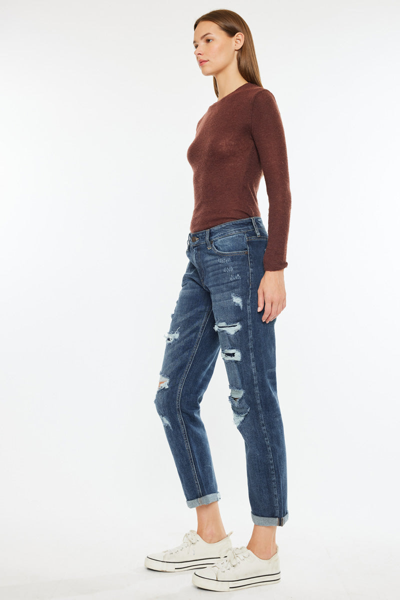 Devika Mid Rise Boyfriend Jeans for Women - Comfortable Stretch Denim Pants with Relaxed Fit - Perfect for Casual Outings, Work and Weekend Wear