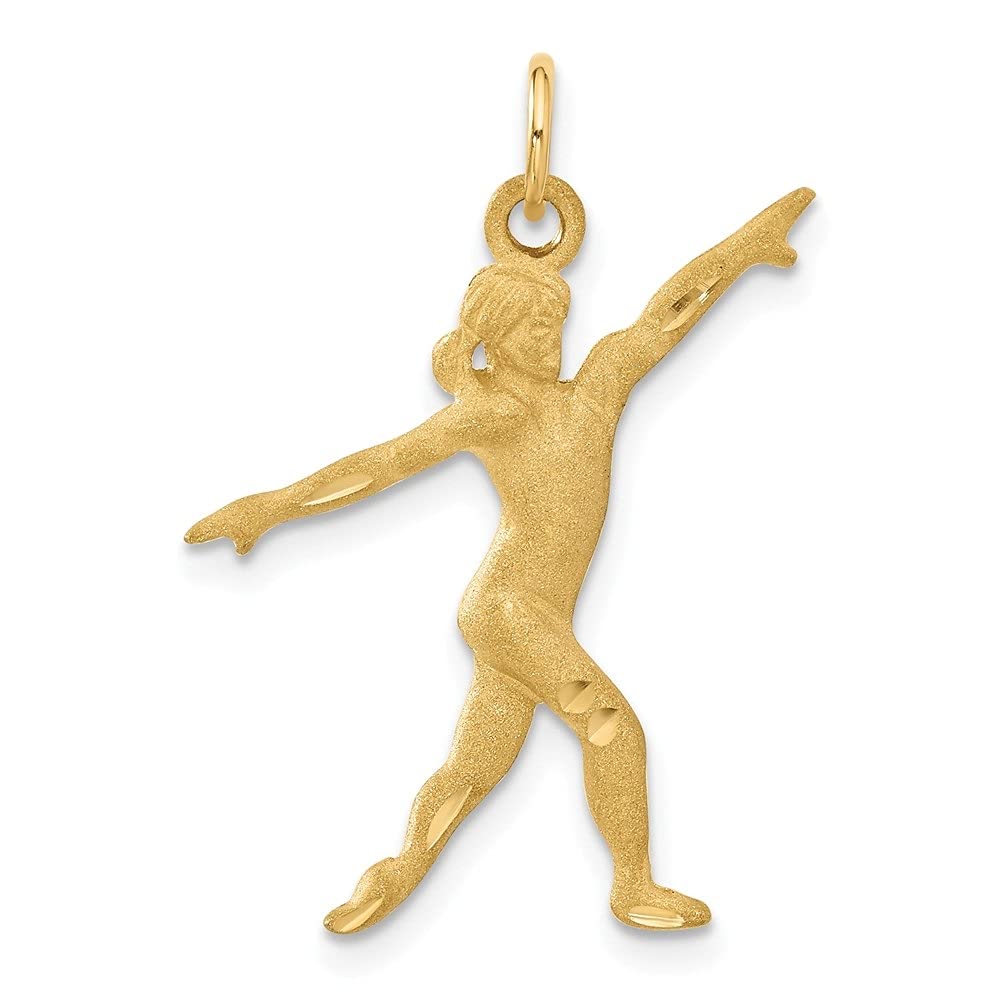 14K Yellow Gold Gymnast Pendant Necklace for Women - 30mm x 25mm Elegant Fine Jewelry Gift - Perfect for Sports Enthusiasts, Gymnastics Lovers & Everyday Wear