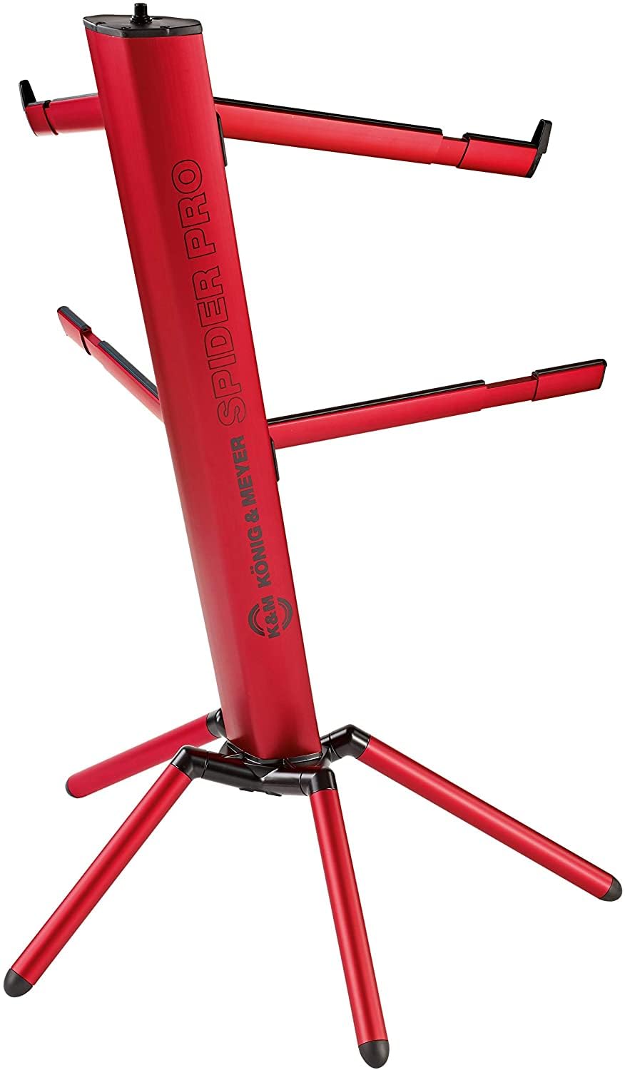 K&M Konig & Meyer 18860.000.36 Spider Pro Keyboard Stand - Adjustable Height & Depth for 2 Keyboards | Extendable Arms | Mic Boom Thread | Cable Clamp | Foldable & Portable | German-Made Red Aluminum | Perfect for Live Performances, Studio Recording & Traveling Musicians