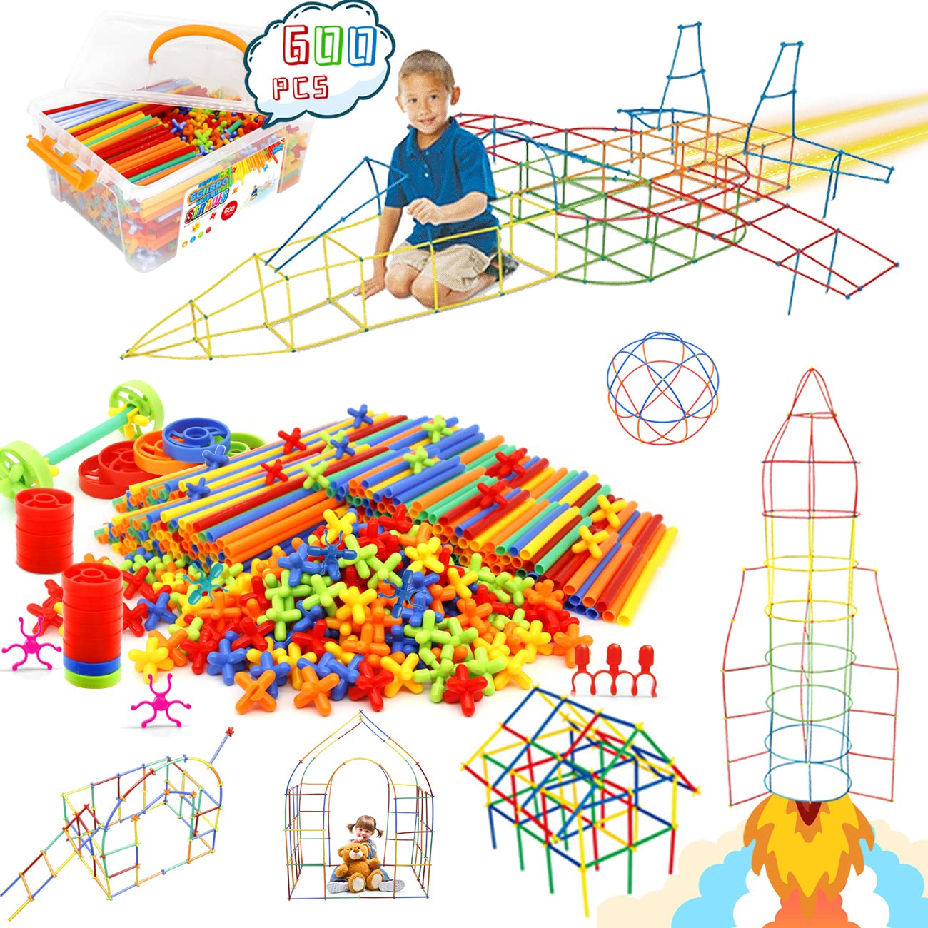 STEM Building Toys 600Pcs - Educational Construction Straw Set for Kids, Creative Engineering Learning Kit - Perfect for Classroom STEM Activities, Birthday Gifts & Family Bonding Time