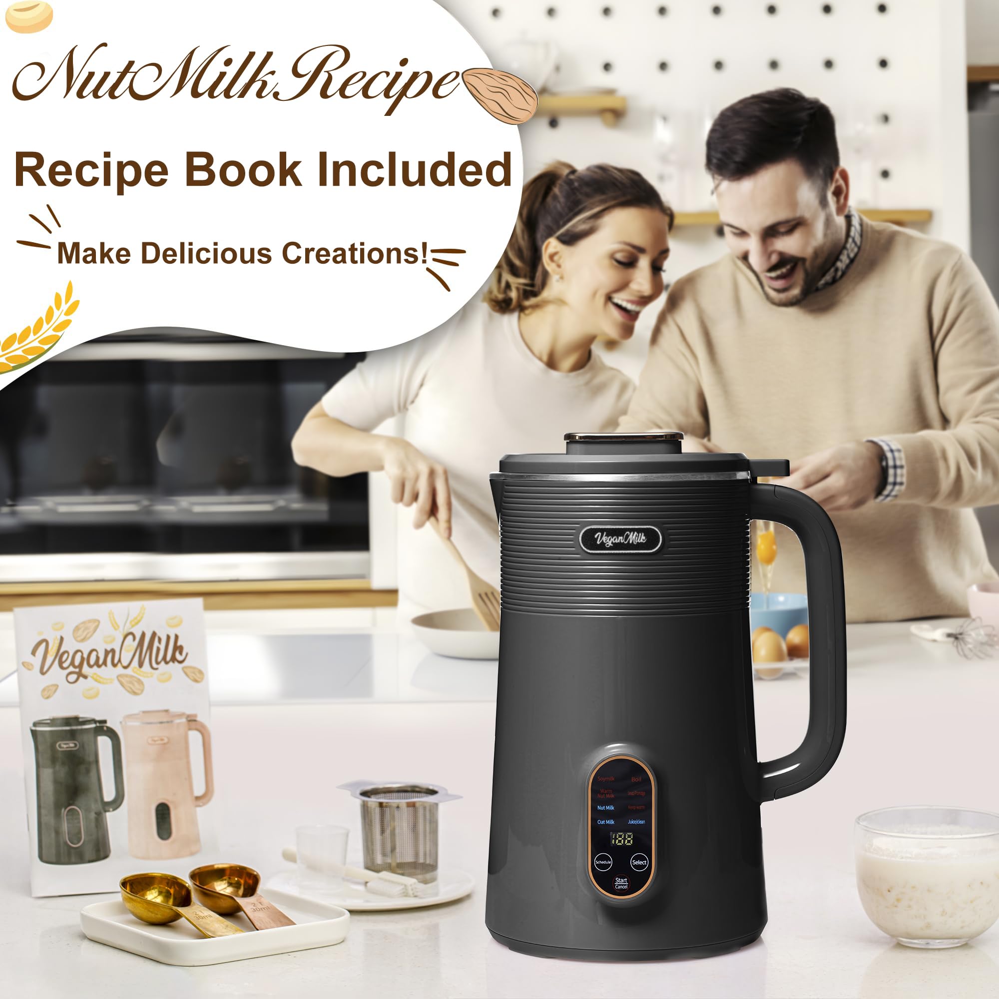 8-in-1 Plant-Based Milk Maker Machine - Almond, Soy, Oat & Nut Milk Maker with Soup Function | Perfect for Vegan, Dairy-Free & Healthy Homemade Milk | Kitchen, Home & Office Use