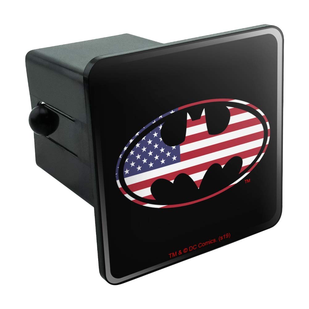 Batman USA American Flag Shield Logo Trailer Hitch Cover Plug - Durable Car Accessory for Trucks & SUVs - Perfect for Road Trips & Patriotic Displays