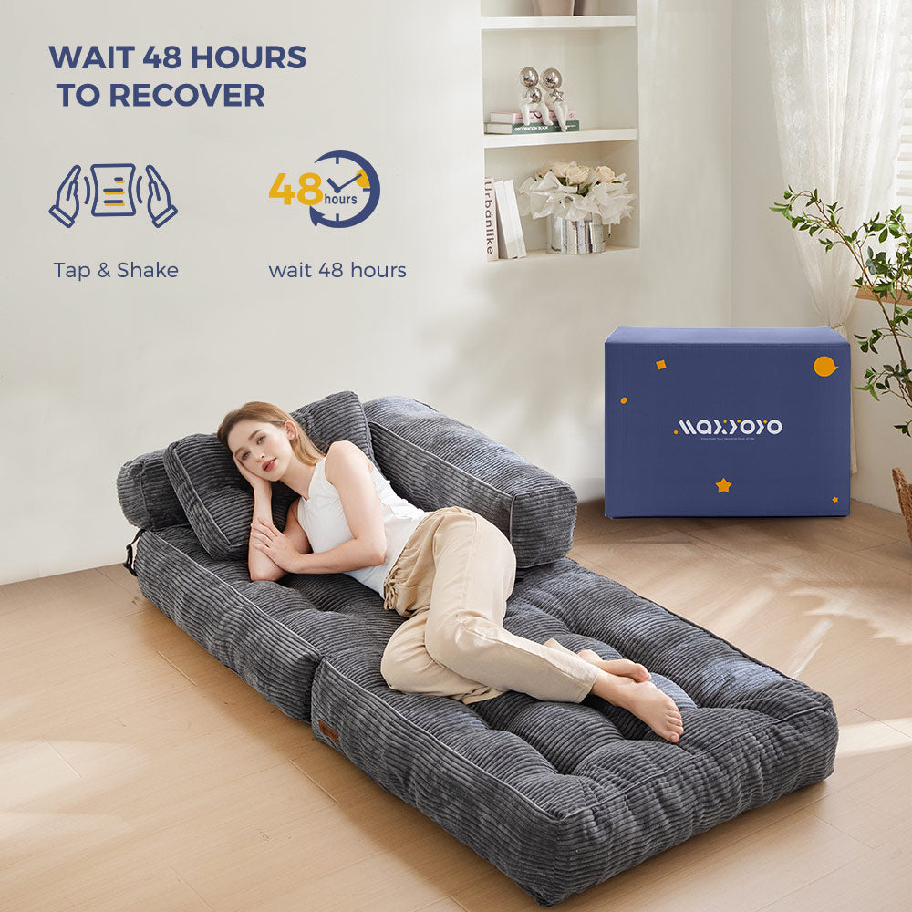 MAXYOYO L-Shaped Folding Sofa Bed - Convertible Sleeper Sofa with Armrests, Dark Grey | Space-Saving Multi-Functional Furniture for Small Apartments, Guest Rooms & Home Offices